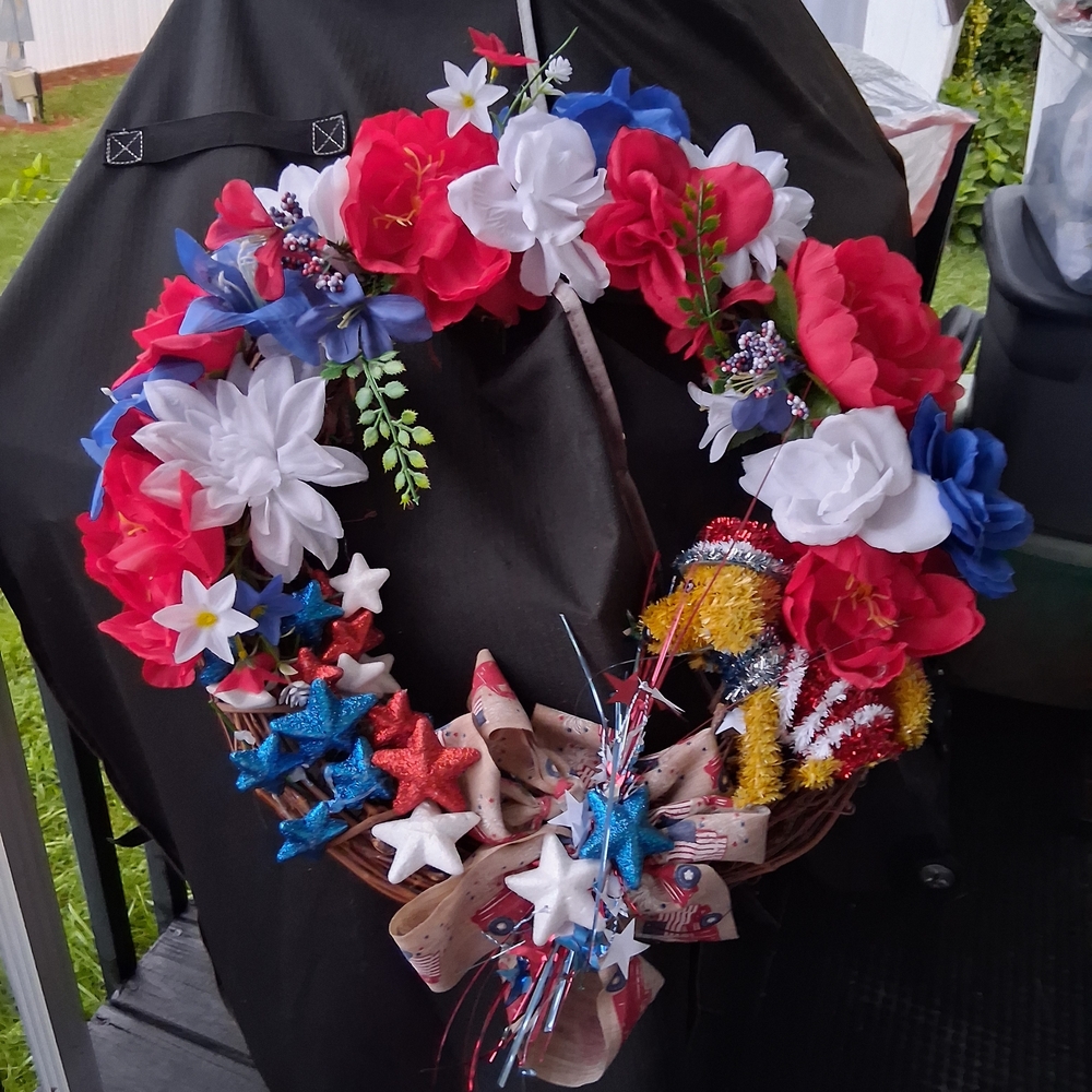 Patriotic Floral Wreath with Stars